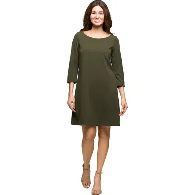 24seven Comfort Apparel Women's Three Quarter Sleeve A Line Knee Length Dress In Green