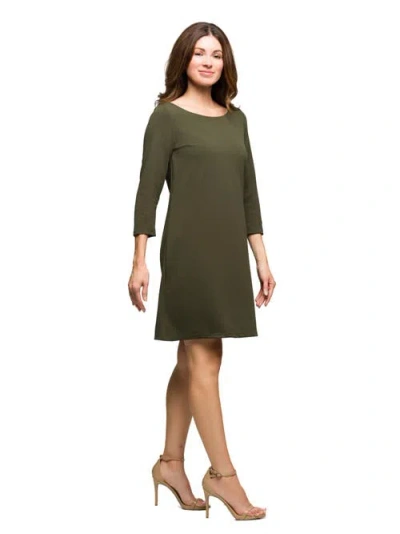 24seven Comfort Apparel Women's Three Quarter Sleeve A Line Knee Length Dress In Green
