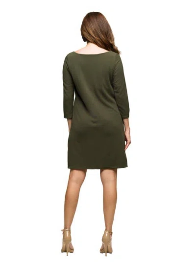 24seven Comfort Apparel Women's Three Quarter Sleeve A Line Knee Length Dress In Green