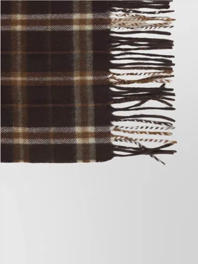 Celine Checked Scarf Fringed Edges In Brown