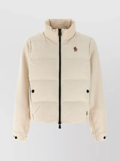 Moncler High Collar Fleece Pullover With Elastic Hem In Neutral