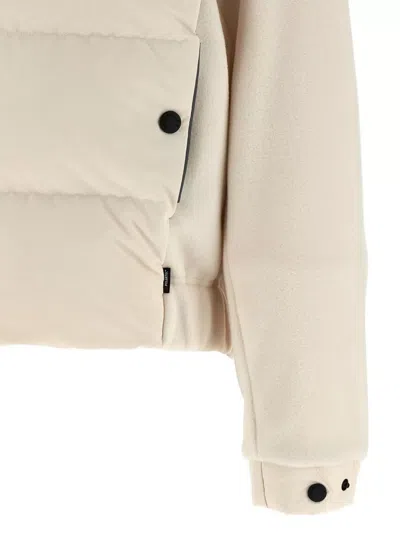 Moncler High Collar Fleece Pullover With Elastic Hem In Neutral