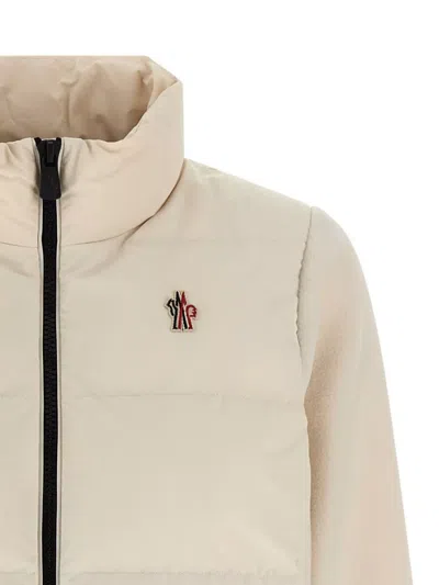 Moncler High Collar Fleece Pullover With Elastic Hem In Neutral