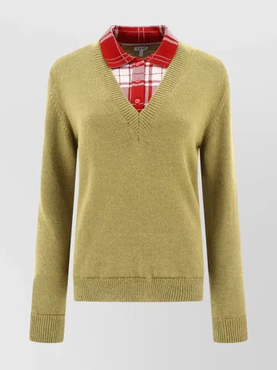 Loewe Double-layered Alpaca Blend Sweater With Polo Detail In Multi