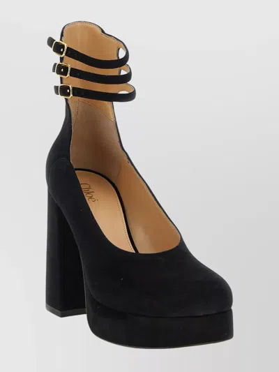 Chloé Loti Suede Platform Block-heel Pumps In Black