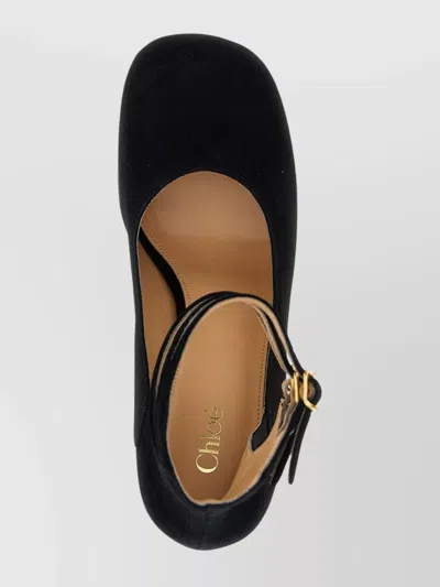 Chloé Loti Suede Platform Block-heel Pumps In Black