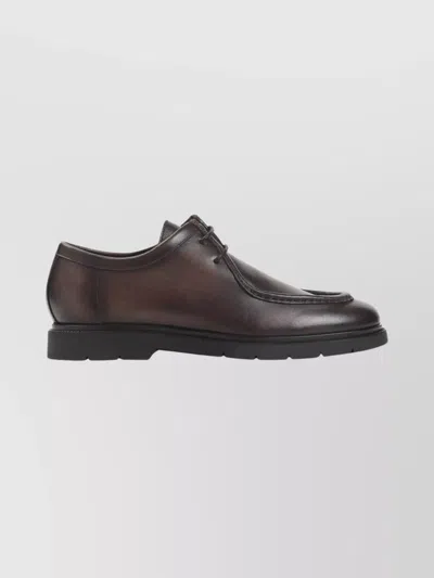 Kiton Black Leather Lace Up Shoes In Brown