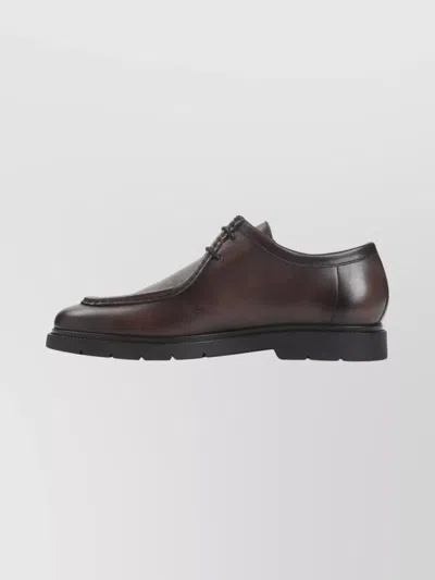 Kiton Black Leather Lace Up Shoes In Brown