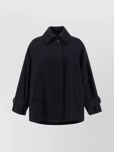 Alberto Biani Wool Coat With Wide Sleeves And Front Pockets In Black