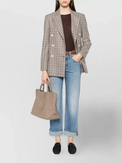 Brunello Cucinelli Double-breasted Wool Blazer Featuring Pockets In Multi