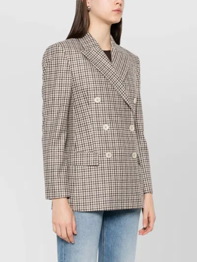 Brunello Cucinelli Double-breasted Wool Blazer Featuring Pockets In Multi