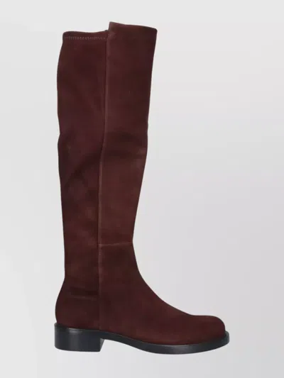 Stuart Weitzman Suede Knee-high Ankle Boots With Block Heel In Brown