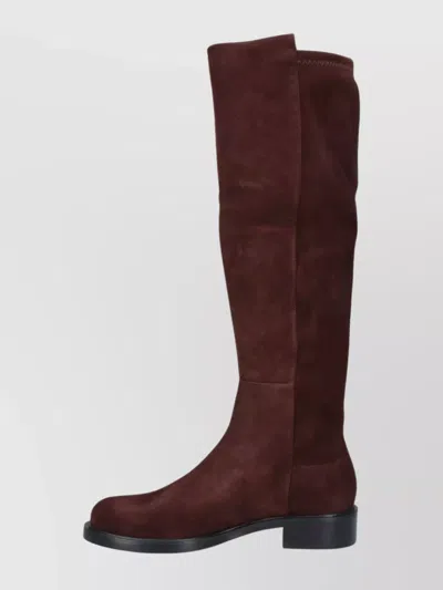 Stuart Weitzman Suede Knee-high Ankle Boots With Block Heel In Brown