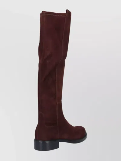 Stuart Weitzman Suede Knee-high Ankle Boots With Block Heel In Brown