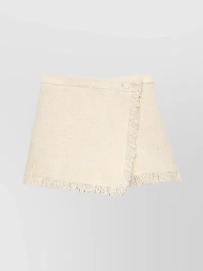 Msgm Wrap Design Shorts With Button Accent And Fringe In Neutral