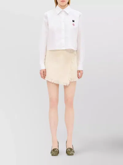 Msgm Wrap Design Shorts With Button Accent And Fringe In Neutral