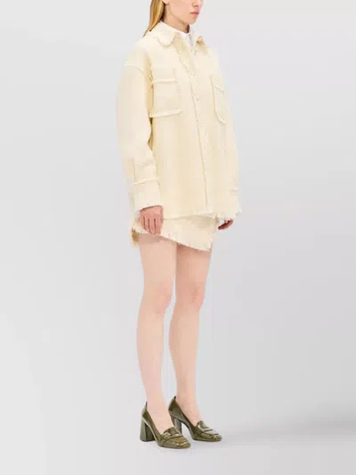 Msgm Wrap Design Shorts With Button Accent And Fringe In Neutral