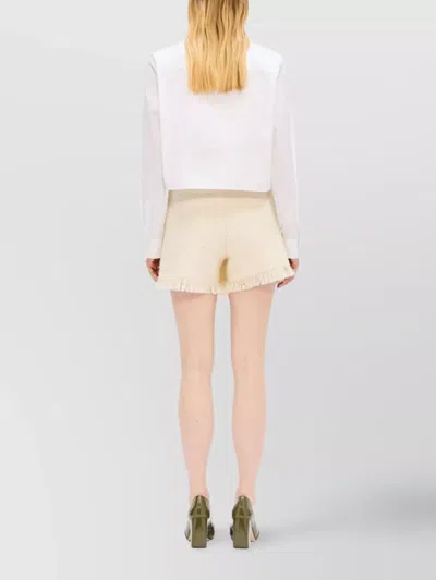 Msgm Wrap Design Shorts With Button Accent And Fringe In Neutral