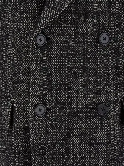 Dolce & Gabbana Double-breasted Long Coat Side Pockets In Gray