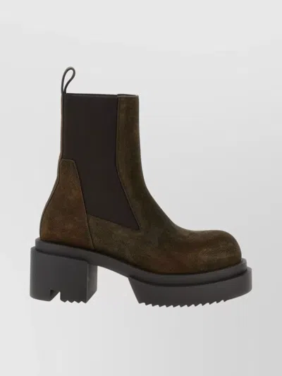Rick Owens Chunky Sole Ankle Boots With Elastic Panels In Brown