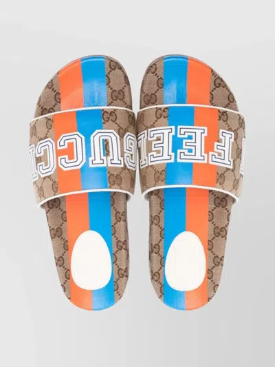 Gucci Open Toe Flat Sole Rubber Sandals In Multi