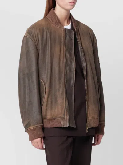 Golden Goose Brown Jacket With Sleeve Pocket And Distressed Effects In Leather Woman In Brown