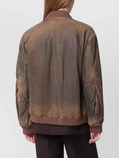 Golden Goose Brown Jacket With Sleeve Pocket And Distressed Effects In Leather Woman In Brown