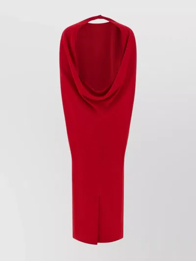 Alberta Ferretti Women Red Long Dress With Hooded Sleeves And Cut Out On The Back In Fabric Woman