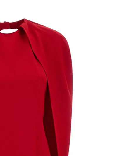 Alberta Ferretti Women Red Long Dress With Hooded Sleeves And Cut Out On The Back In Fabric Woman