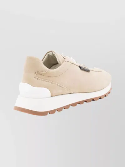 Brunello Cucinelli Suede Sneakers With Textured Platform Sole In Multi