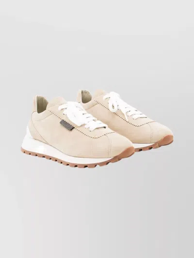 Brunello Cucinelli Suede Sneakers With Textured Platform Sole In Multi