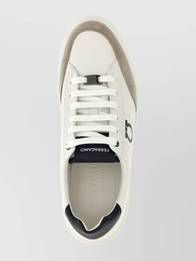 Ferragamo Alaska Leather And Suede Sneaker With Gancini Detail In White