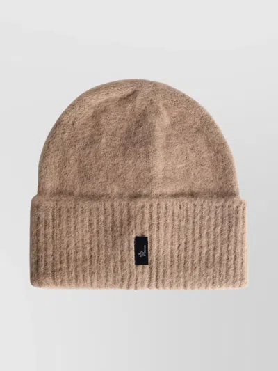 Moncler Alpaca Wool Tricot Beanie With Folded Cuff In Brown