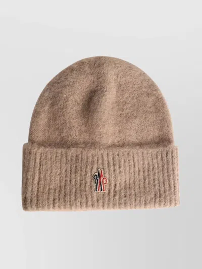 Moncler Alpaca Wool Tricot Beanie With Folded Cuff In Brown