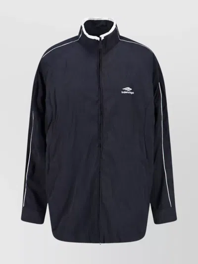 Balenciaga Modern Jacket With Buttoned Cuffs And High Collar In Blue