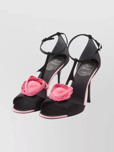 Roger Vivier Rose Vivier Satin T-strap Sandal In Black