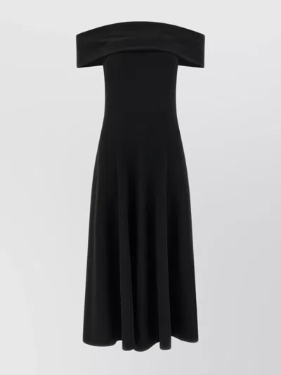 Alberta Ferretti Slightly Stretch Cady Midi Dress With Off-the-shoulder Neckline In Black