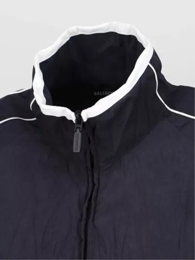 Balenciaga Modern Jacket With Buttoned Cuffs And High Collar In Blue