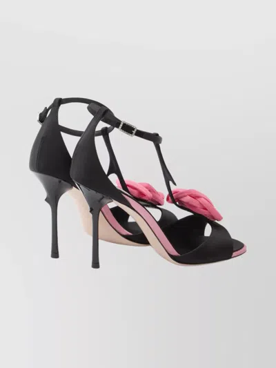 Roger Vivier Rose Vivier Satin T-strap Sandal In Black