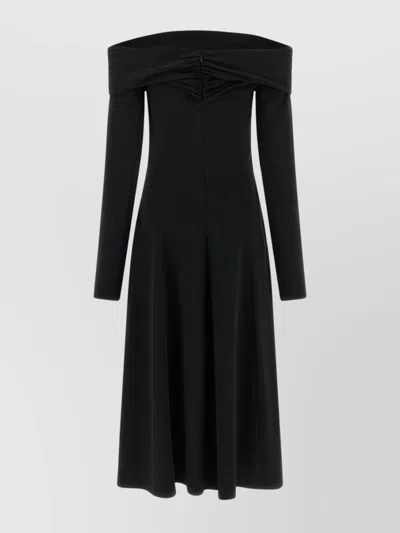Alberta Ferretti Slightly Stretch Cady Midi Dress With Off-the-shoulder Neckline In Black