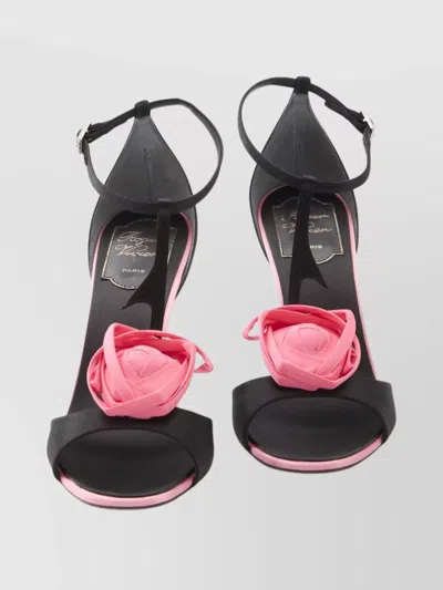 Roger Vivier Rose Vivier Satin T-strap Sandal In Black