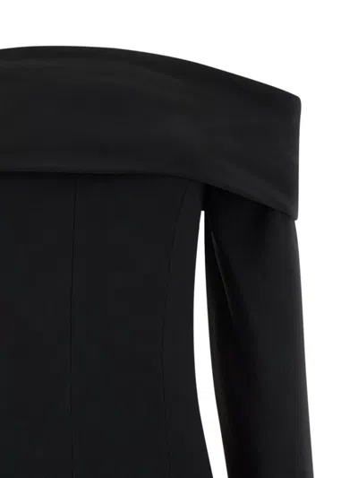 Alberta Ferretti Slightly Stretch Cady Midi Dress With Off-the-shoulder Neckline In Black