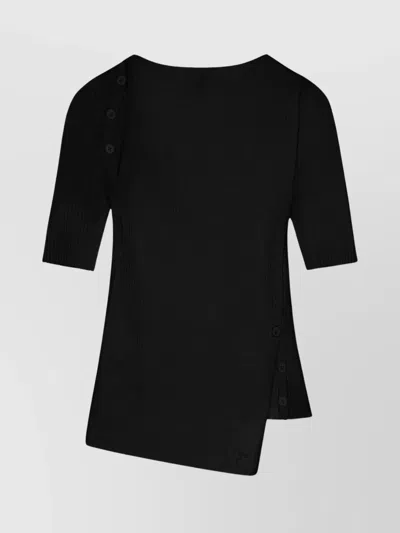Courrèges Asymmetric Hem Top Featuring Button Detail In Black