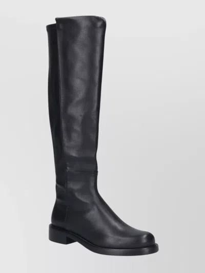 Stuart Weitzman Mid-calf Boots With Smooth Finish And Rounded Toe In Black