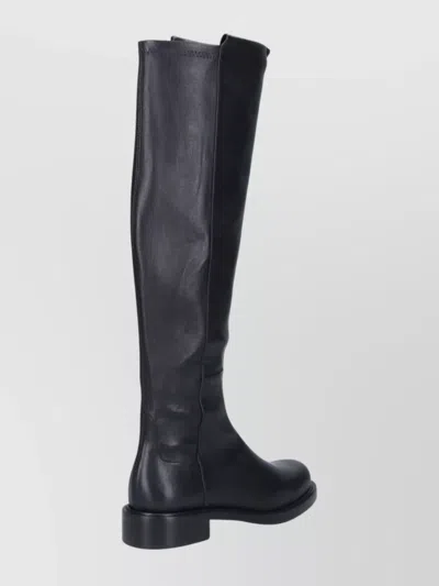 Stuart Weitzman Mid-calf Boots With Smooth Finish And Rounded Toe In Black