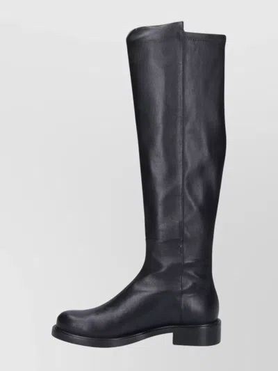 Stuart Weitzman Mid-calf Boots With Smooth Finish And Rounded Toe In Black