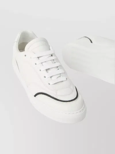 Brunello Cucinelli Leather Sneakers With Shiny Details In White
