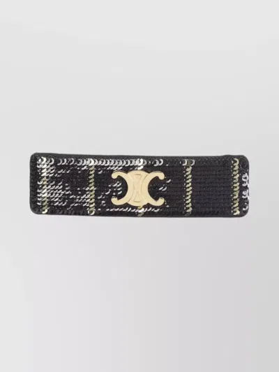 Celine Black Striped Sequins Metal Hair Clip In Multi