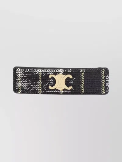 Celine Black Striped Sequins Metal Hair Clip In Multi