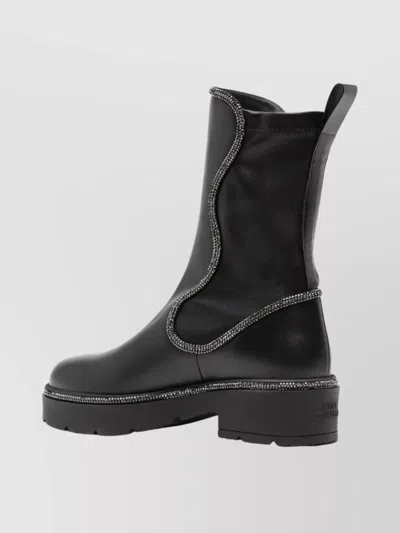 René Caovilla Ankle Boot With Block Heel And Trim In Black